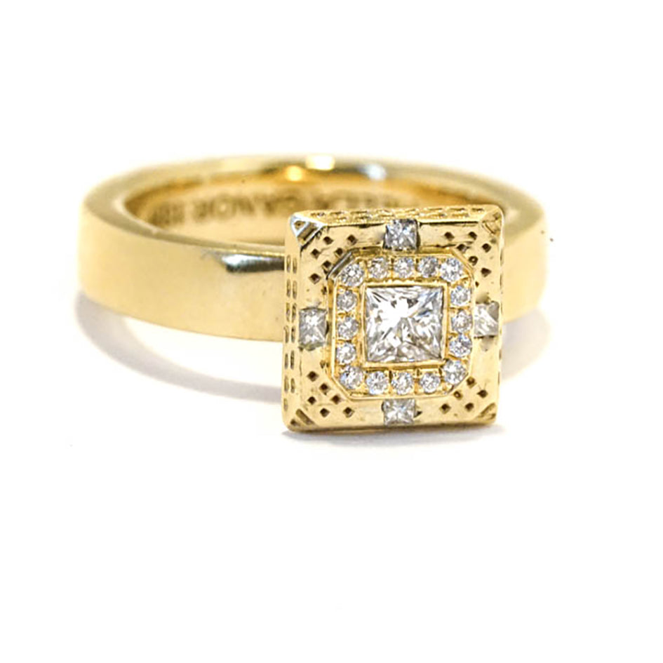 18K yellow- Large Unique Square Diamond solitaire Ring