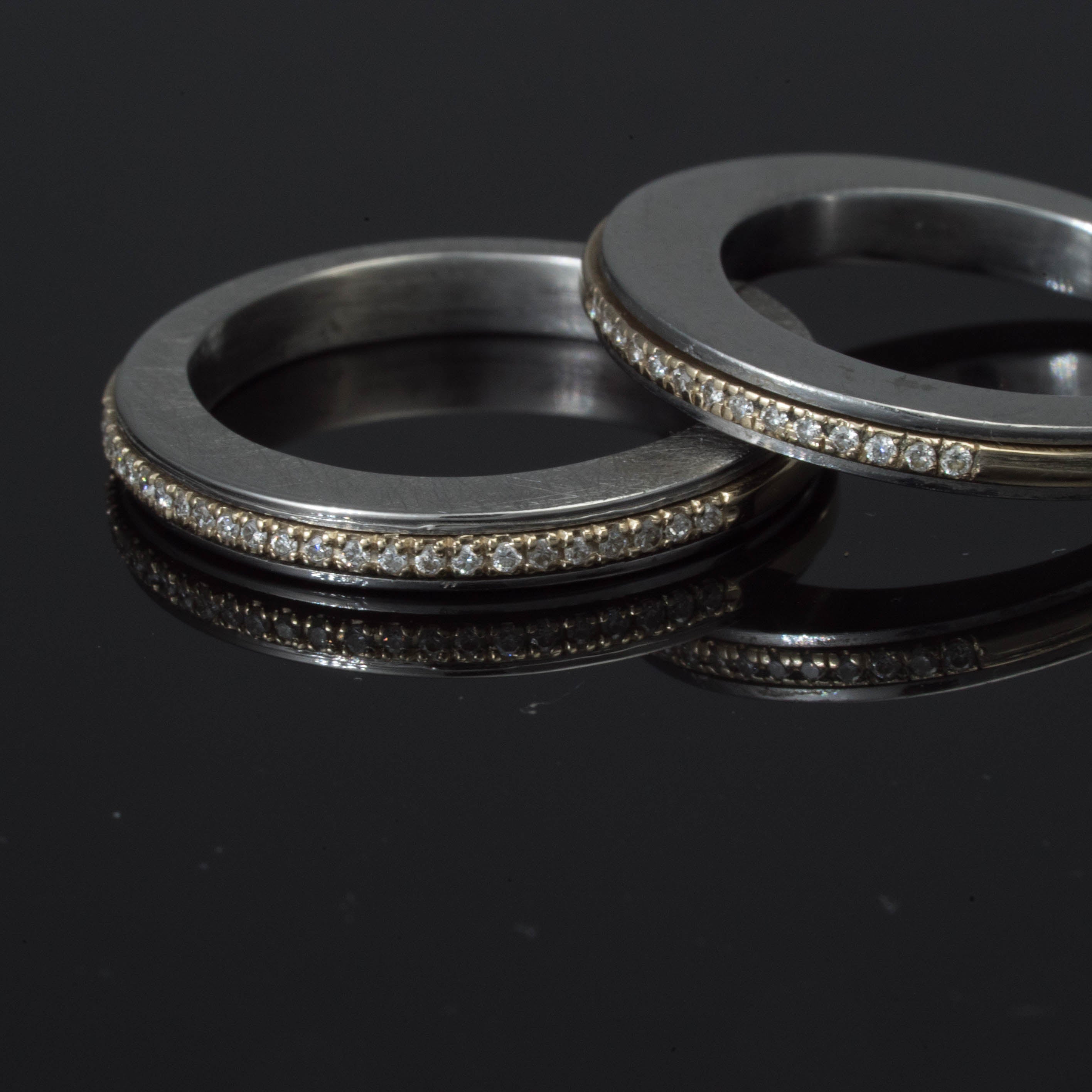 Stainless Steel ring - 18K Spinner Ring-12 DIAMONDS