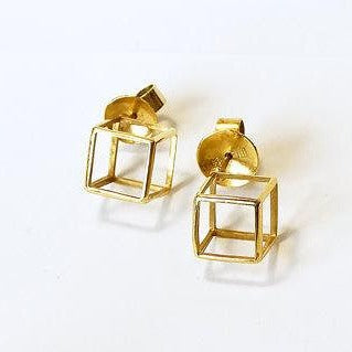 18k yellow gold - Contemporary Geometric Stud Cube Earrings