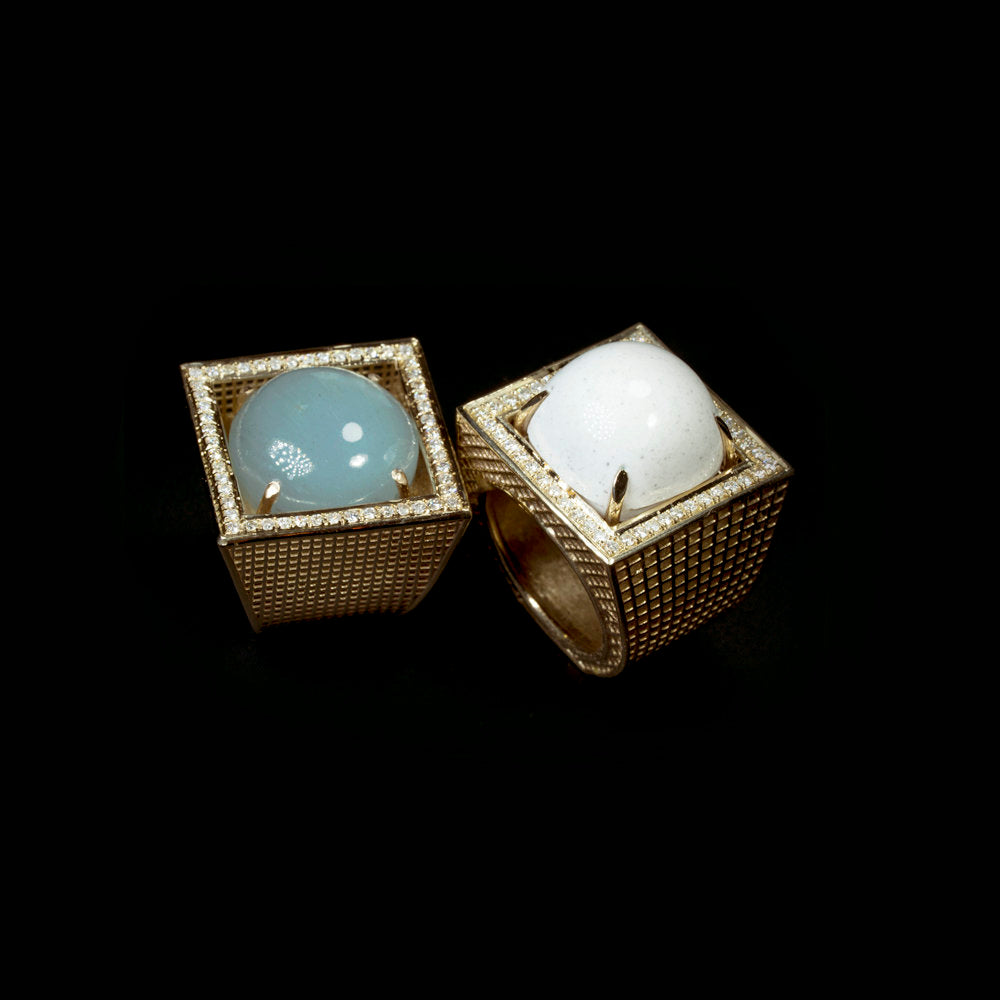 14K - VS Diamonds Contemporary Aquamarine square Ring