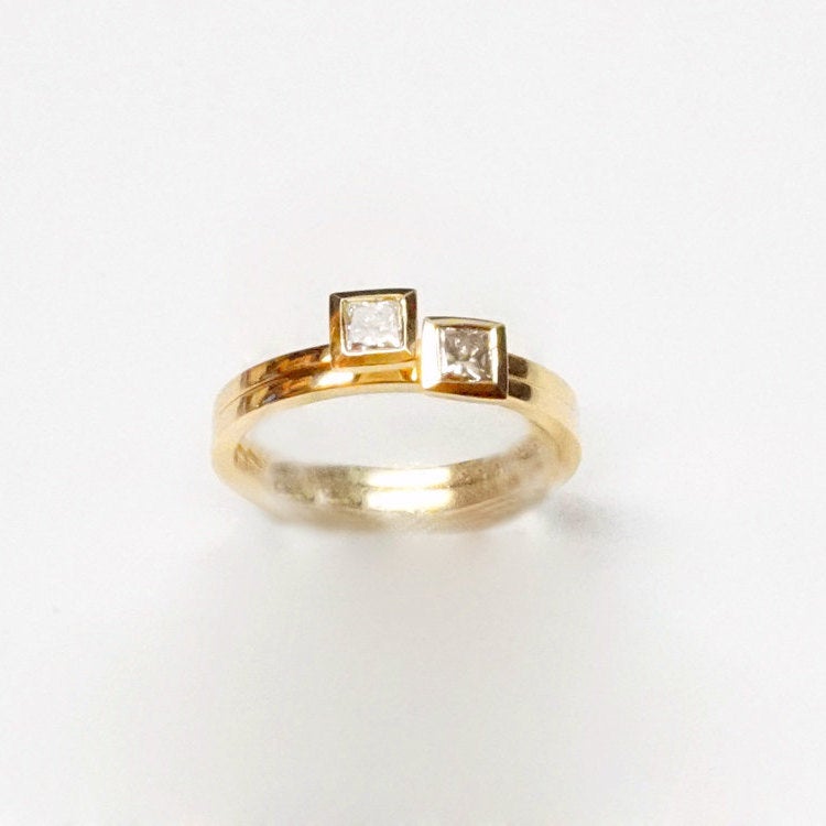 Small Square Solitaire  Diamond Ring