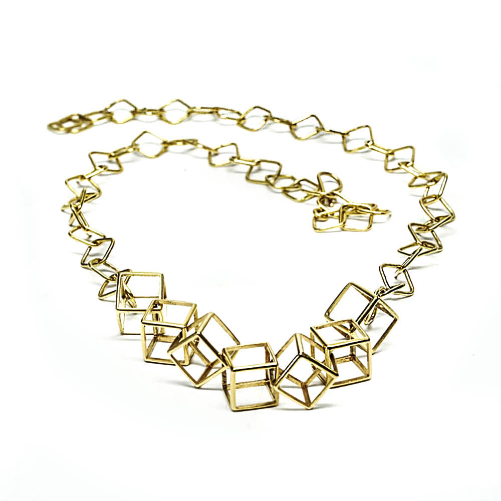 18K YELLOW GOLD- CUBES- Unique, Contemporary Geometric Necklace