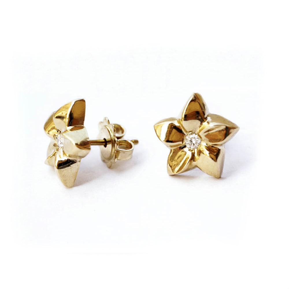18K yellow gold - small Flower Diamonds Stud Earrings