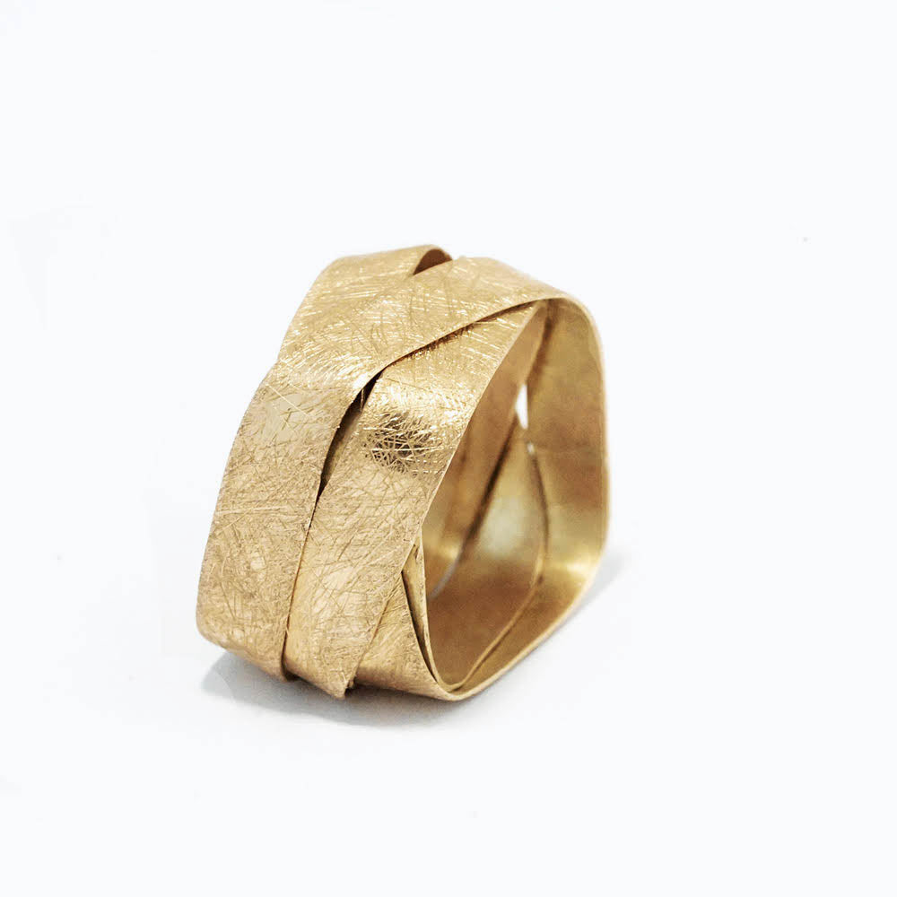 18K yellow gold- Square - 5 Loops Uniue Ring