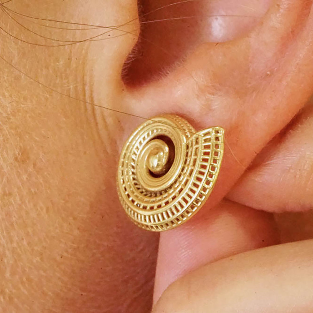 14K - Small Spiral  Unique Contemporary Earrings