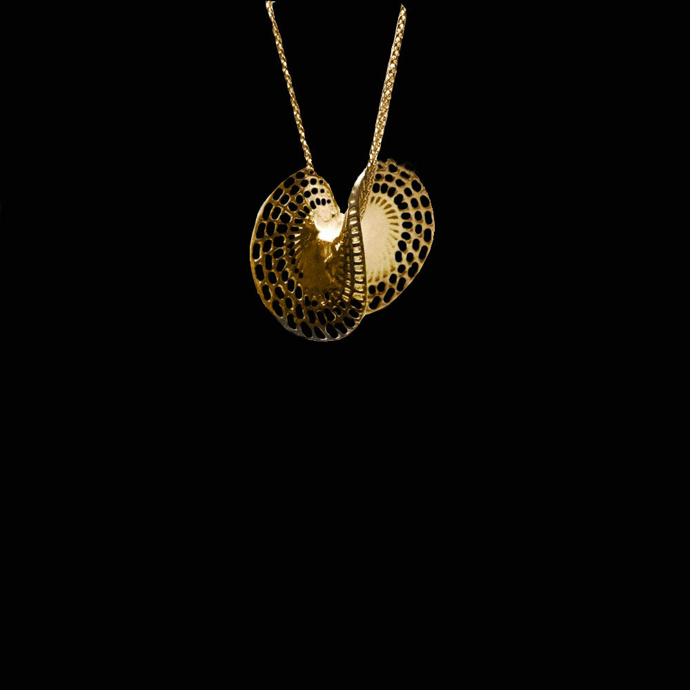 18K  yellow gold- Small Twisted disk unique pendant