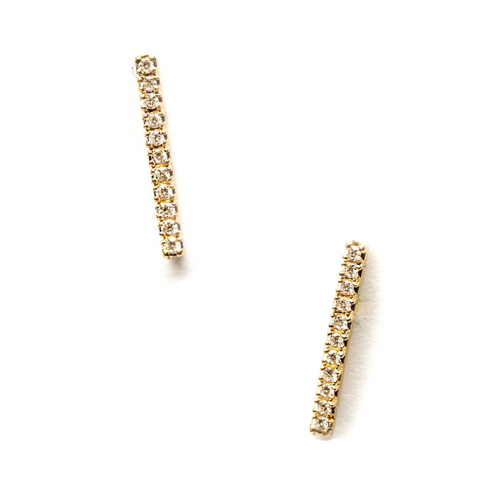 18k- Bar Studs  - 11 Diamonds-Earrings - handmade jewelry
