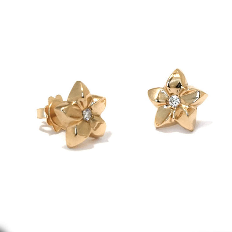 18K yellow gold - small Flower Diamonds unique Stud Earrings