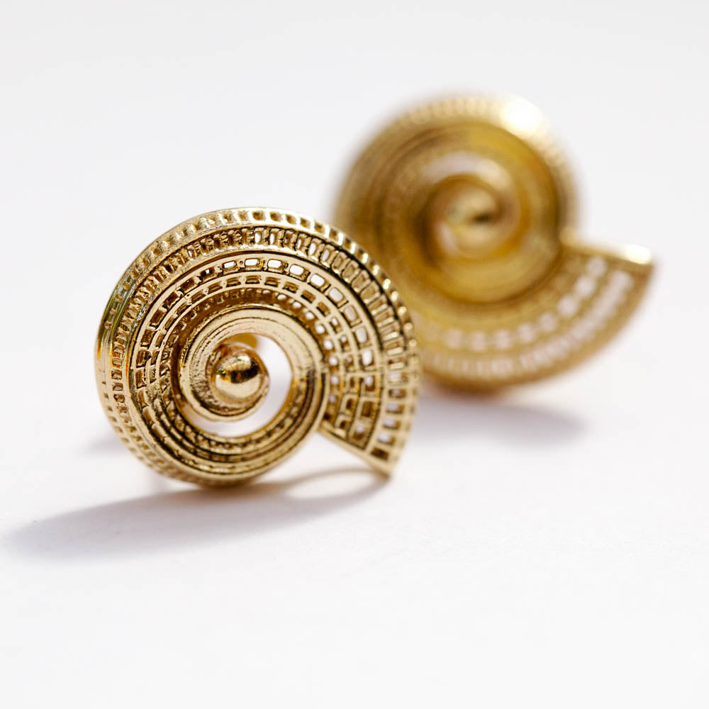 18k yellow gold  - Small Spiral Unique Modern Earrings