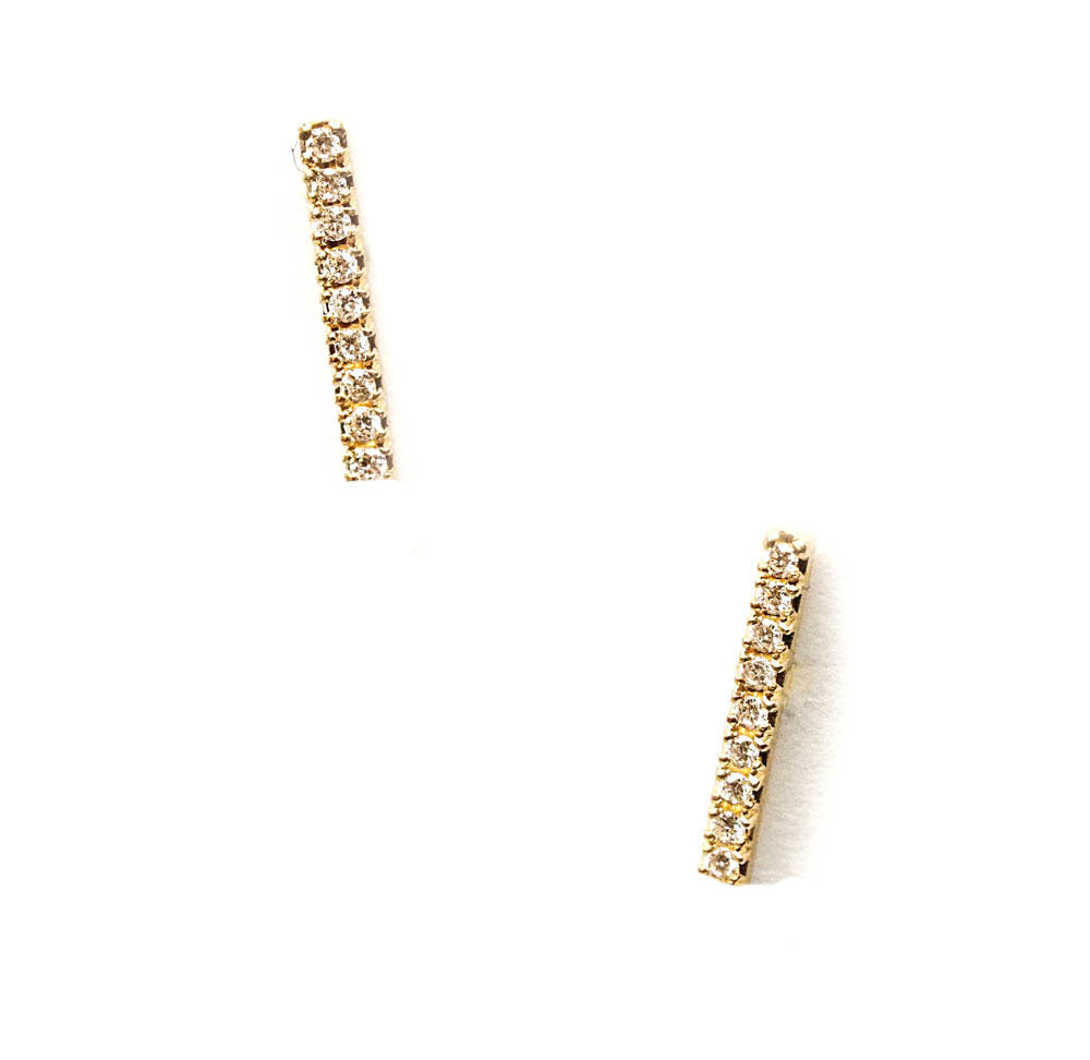 18k- Bar Studs  9 White Diamonds-Earrings - handmade jewelry