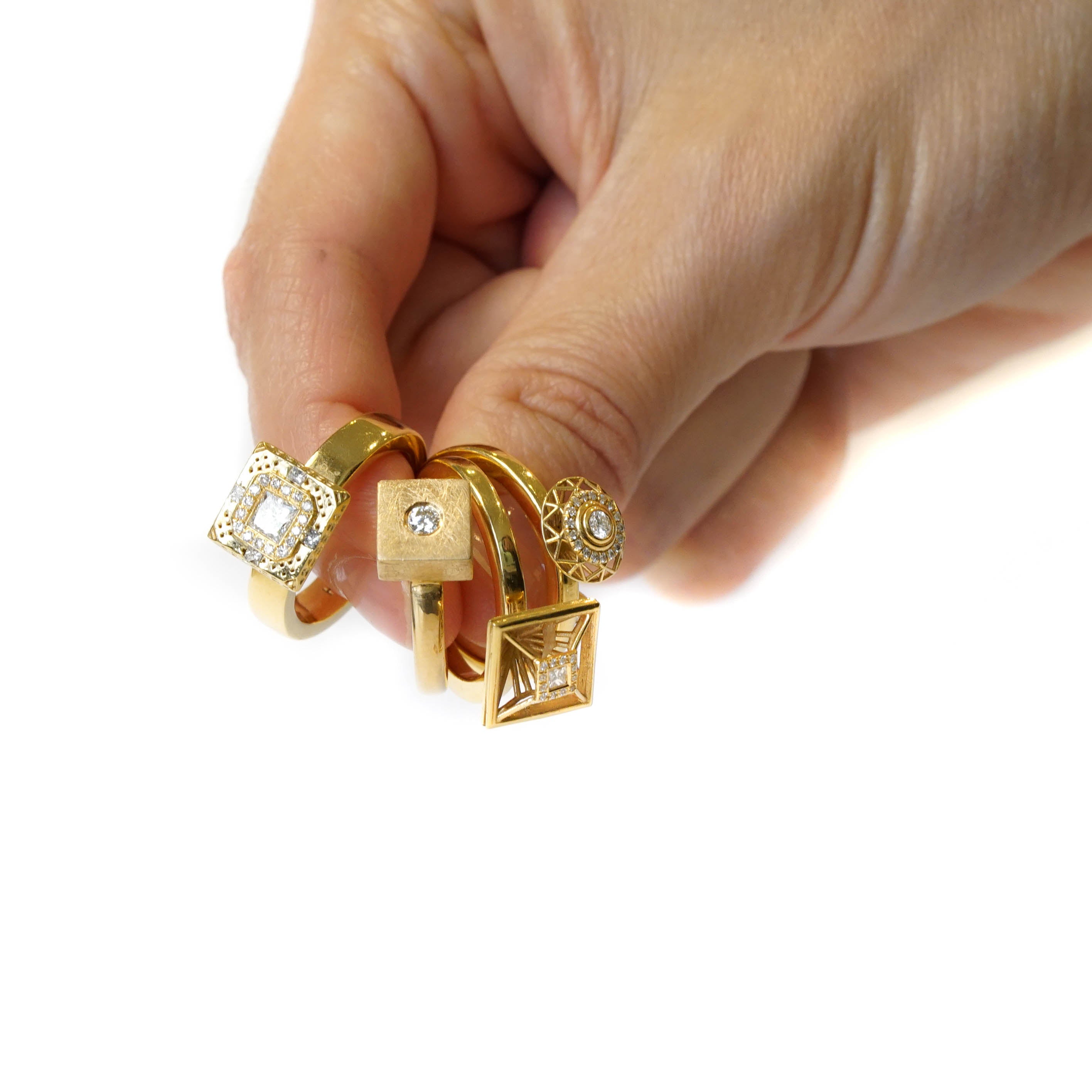 collection of diamond shape 18K yellow gold cocktail rings- Fine Jewelry