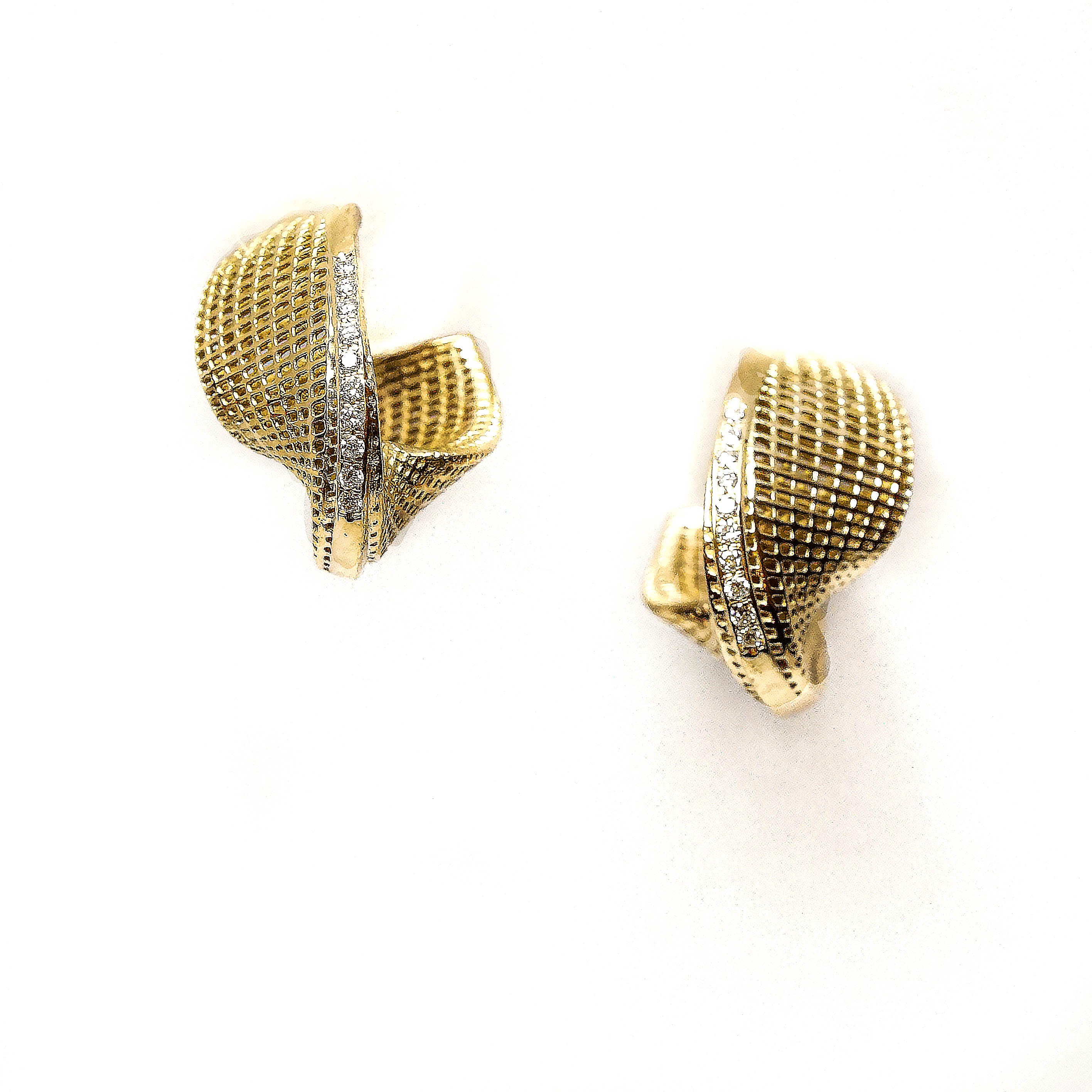 18K yellow gold- Diamonds Small Mobius Earrings -pave diamonds line