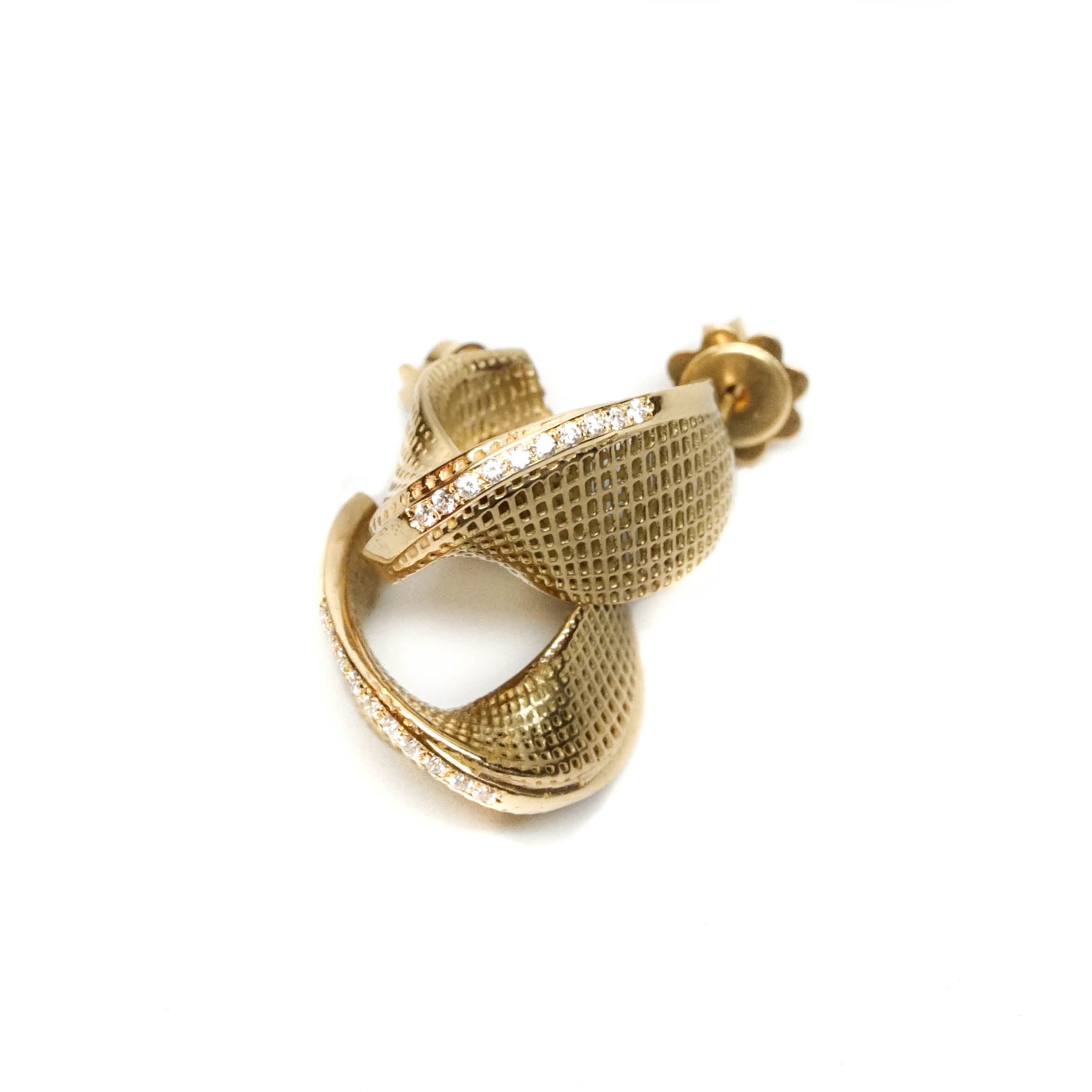 18K yellow gold- Diamonds Small Mobius Earrings -pave diamonds line