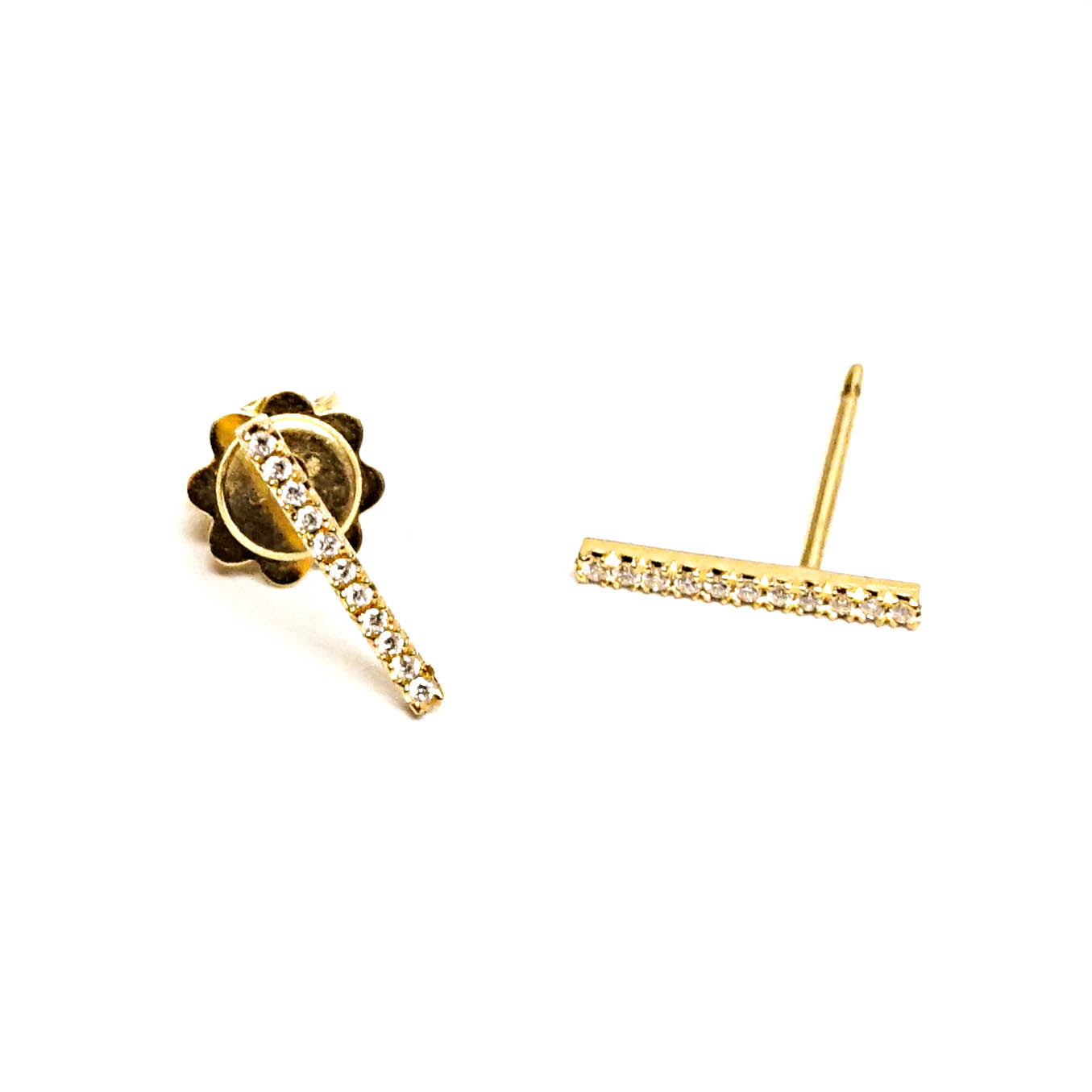 18k- Bar Studs  - 11 Diamonds-Earrings - handmade jewelry
