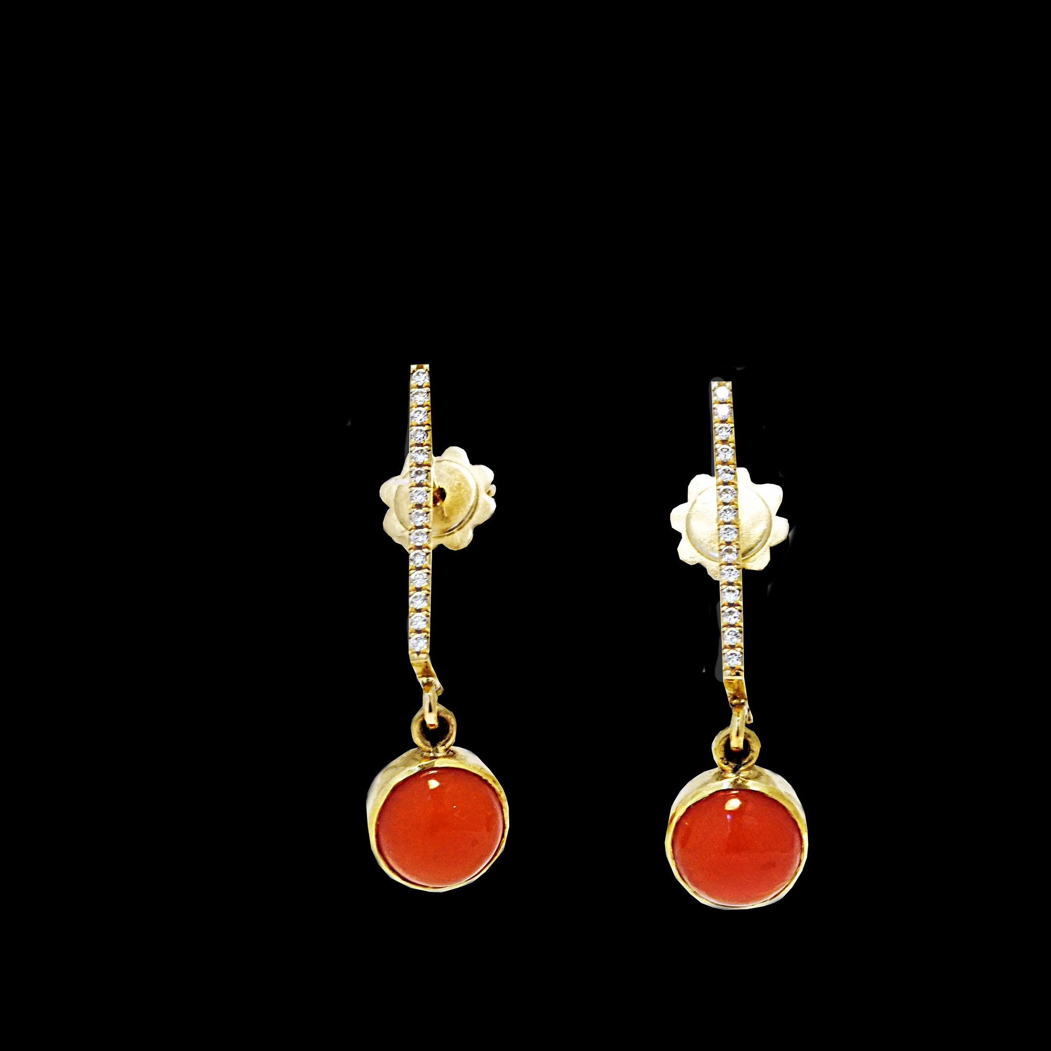 18k - white diamonds Coral Dangle Earrings