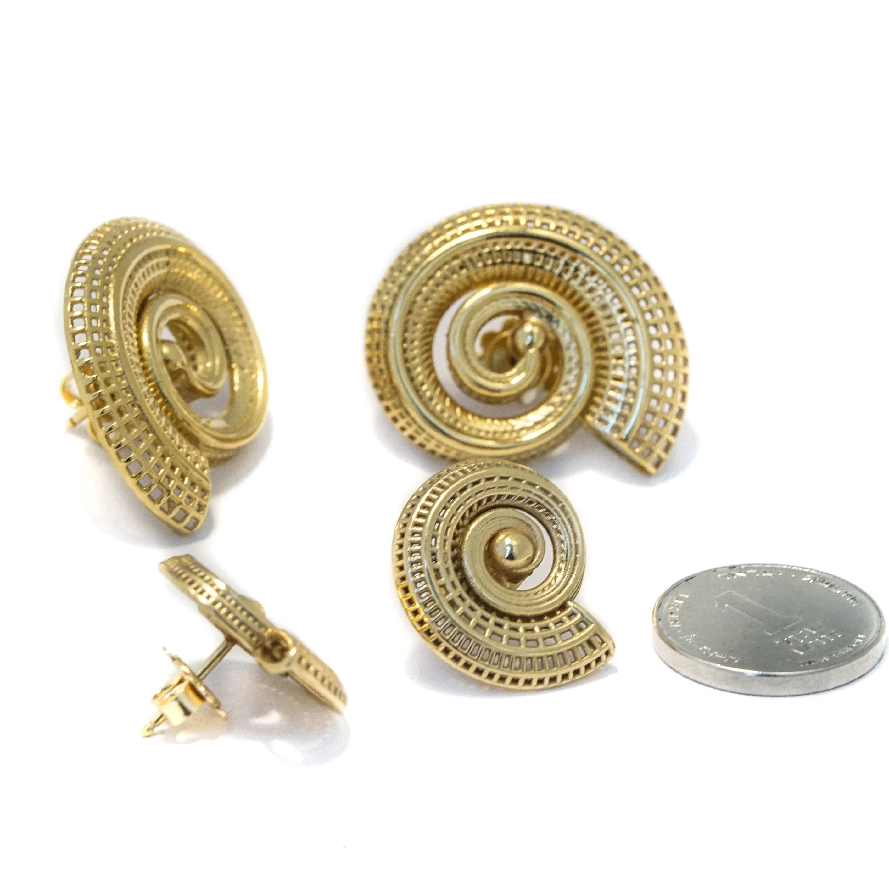 14K - Small Spiral  Unique Contemporary Earrings