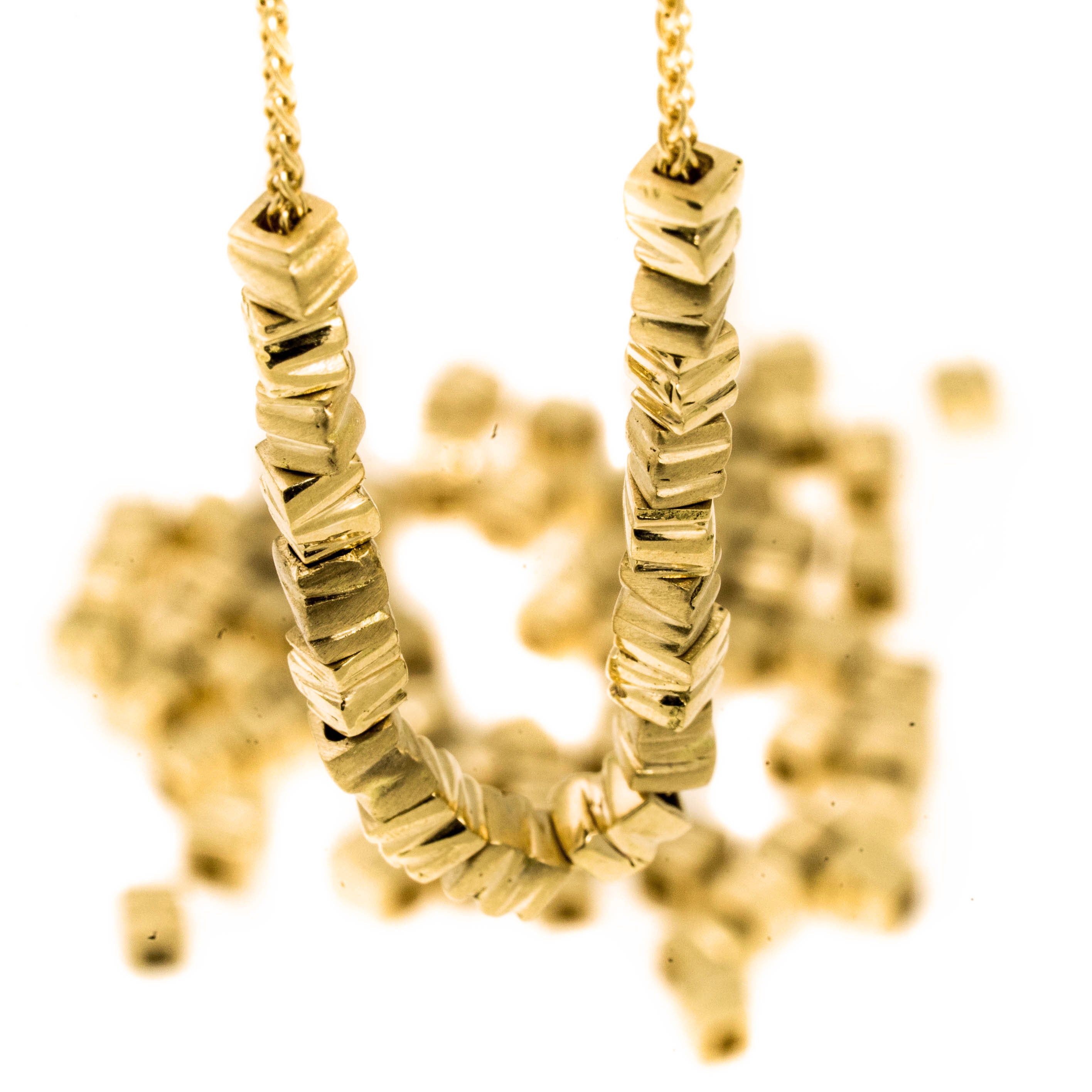 18K Yellow Gold- Small 18 Smashed Beads Modern Necklace