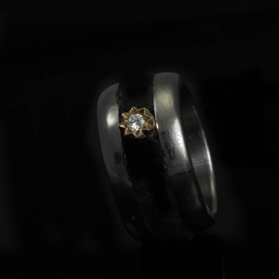 Stainless Steele ring VS round white Diamond-  Black Cement