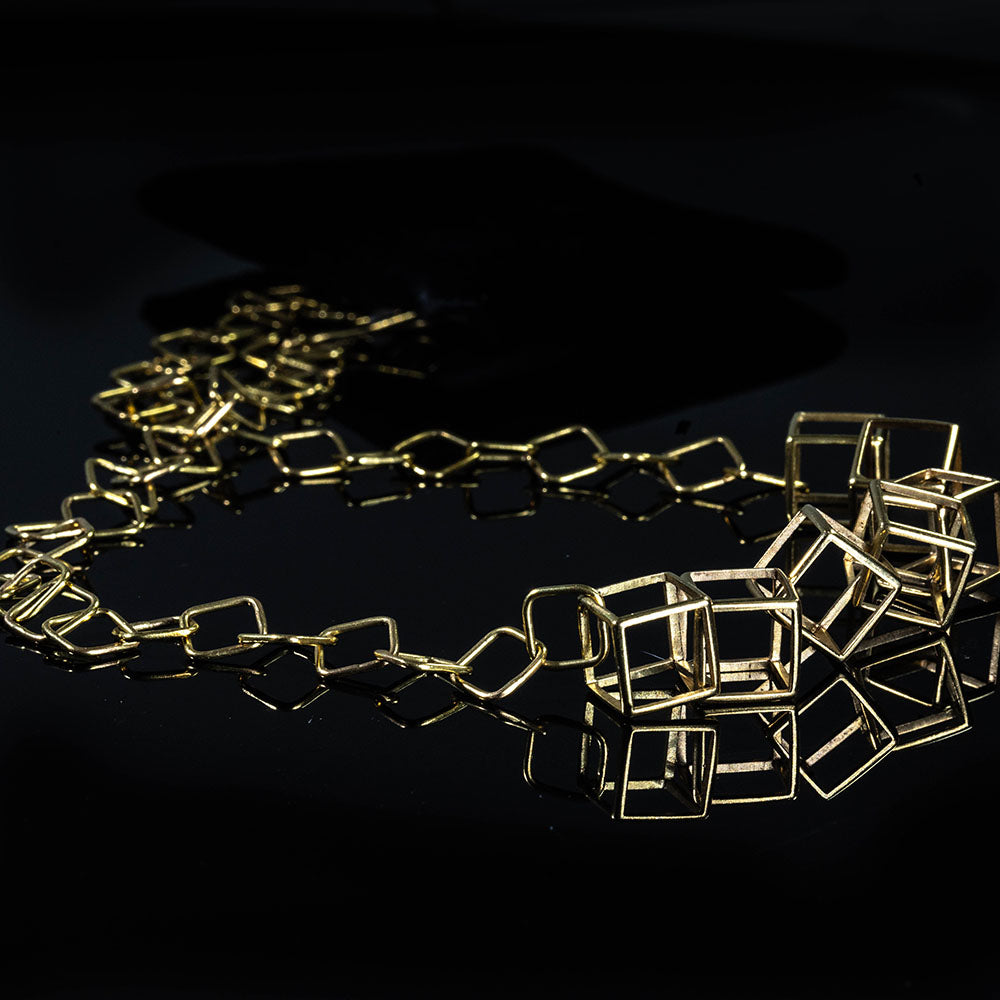 18K YELLOW GOLD- CUBES- Unique Necklace