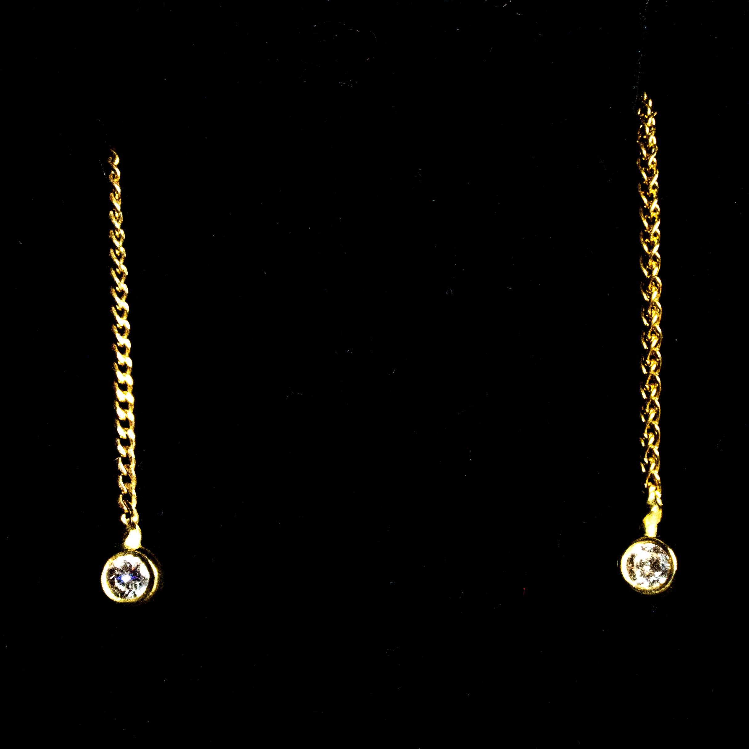 18k Small round White Diamond  on a chain Earring -handmade jewelry
