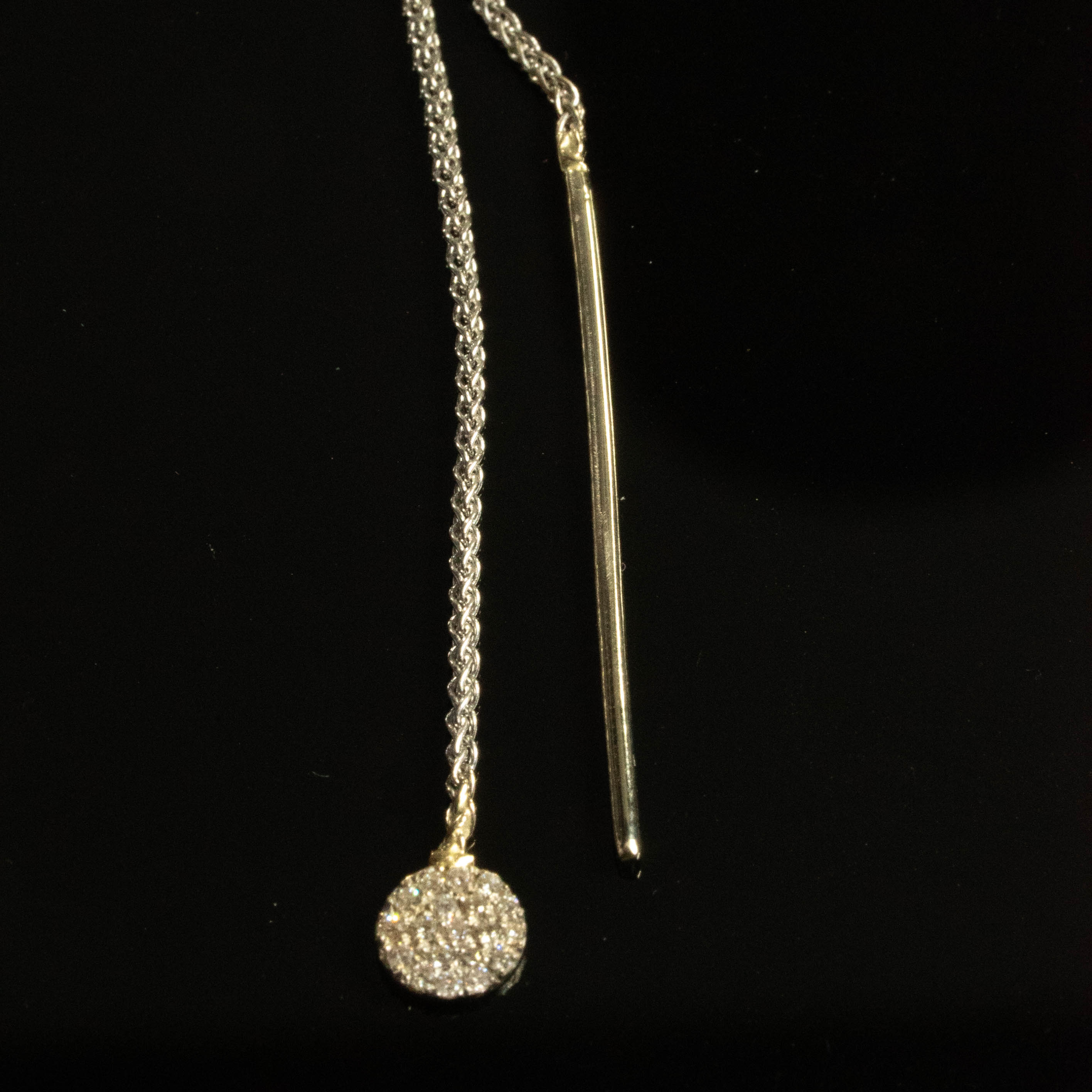 18k - Diamonds Small round Disk chain Earring-ONE EARRING -handmade jewelry