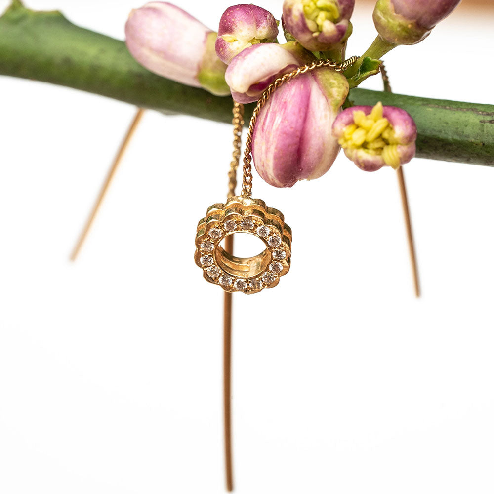 18k -  Diamond Flower on a chain Earring-ONE EARRING - handmade jewelry