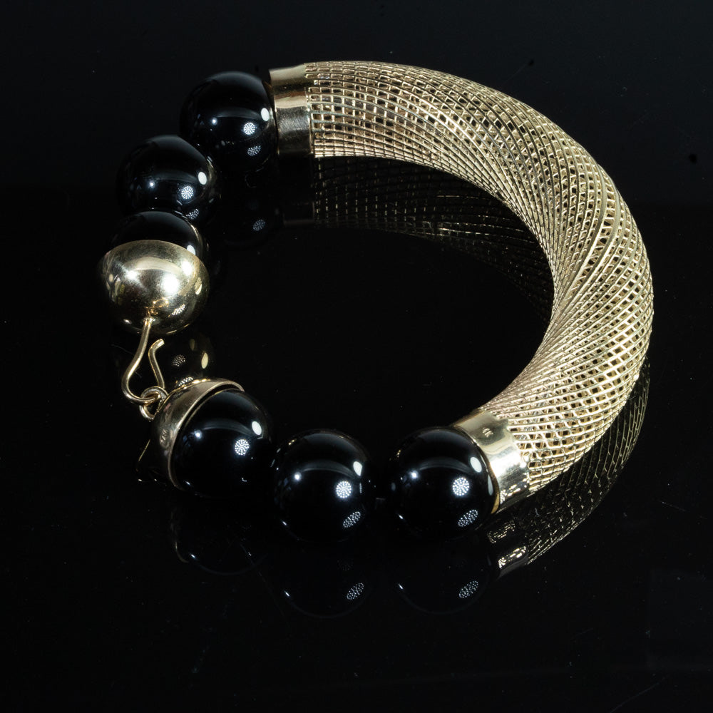 14k - Statement Bangle Net Bracelet - Onyx Beads