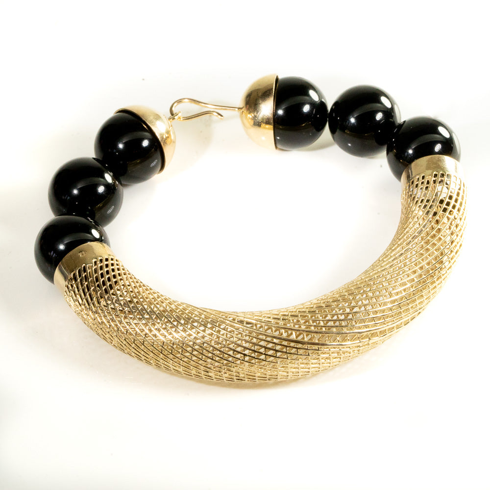 14k - Unique Bangle Net Bracelet - Onyx Beads