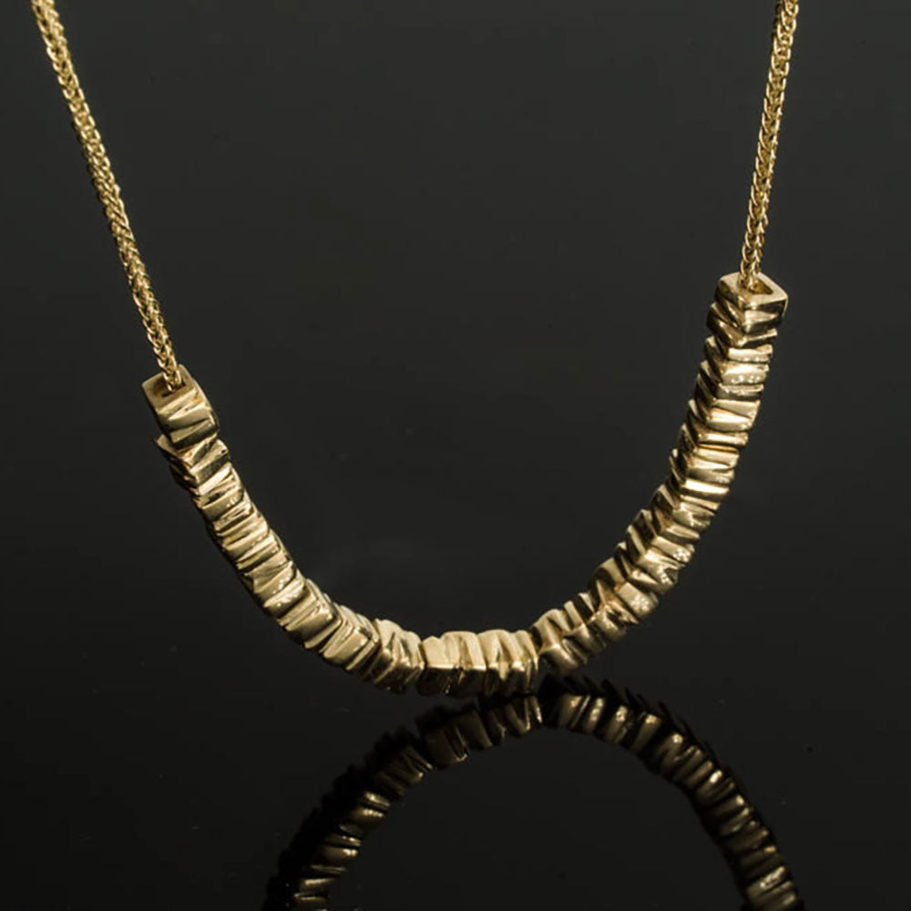18K Yellow Gold- Small 18 Smashed Beads Unique Necklace