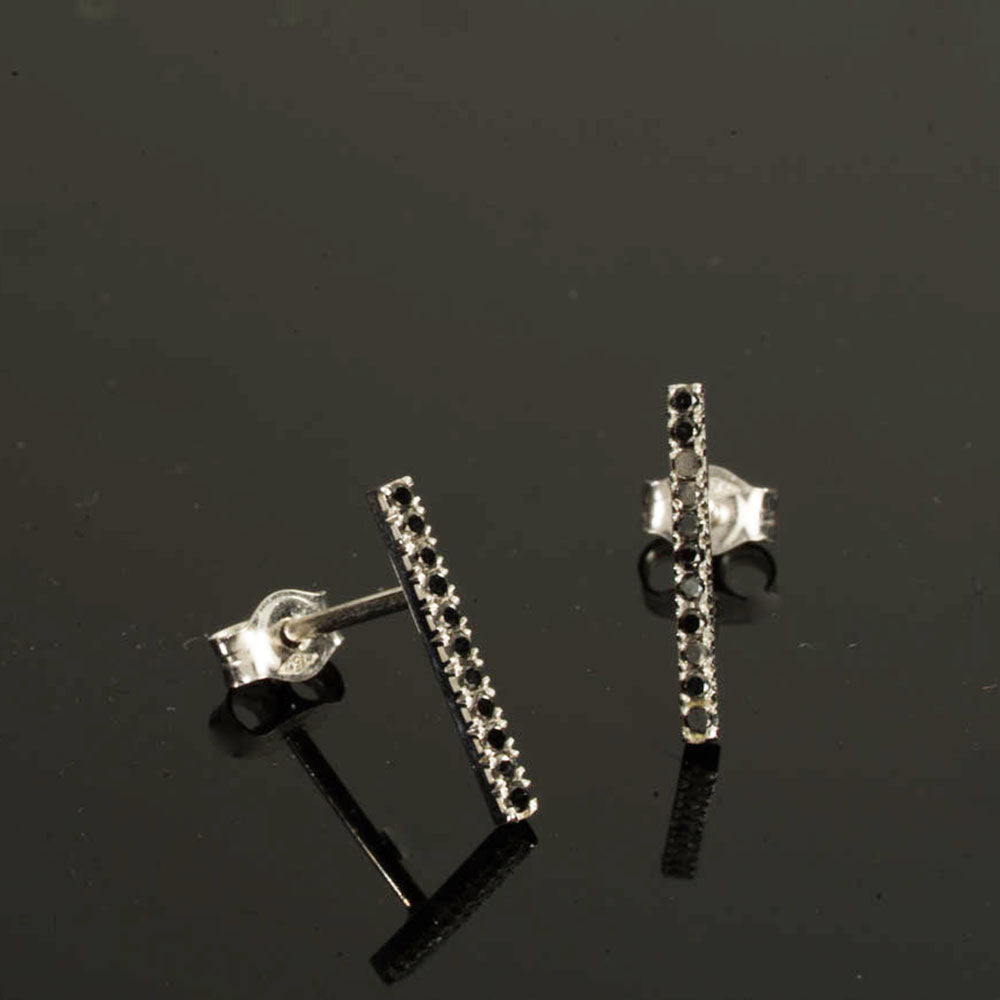 18k - Black Diamonds Bar Line Earrings