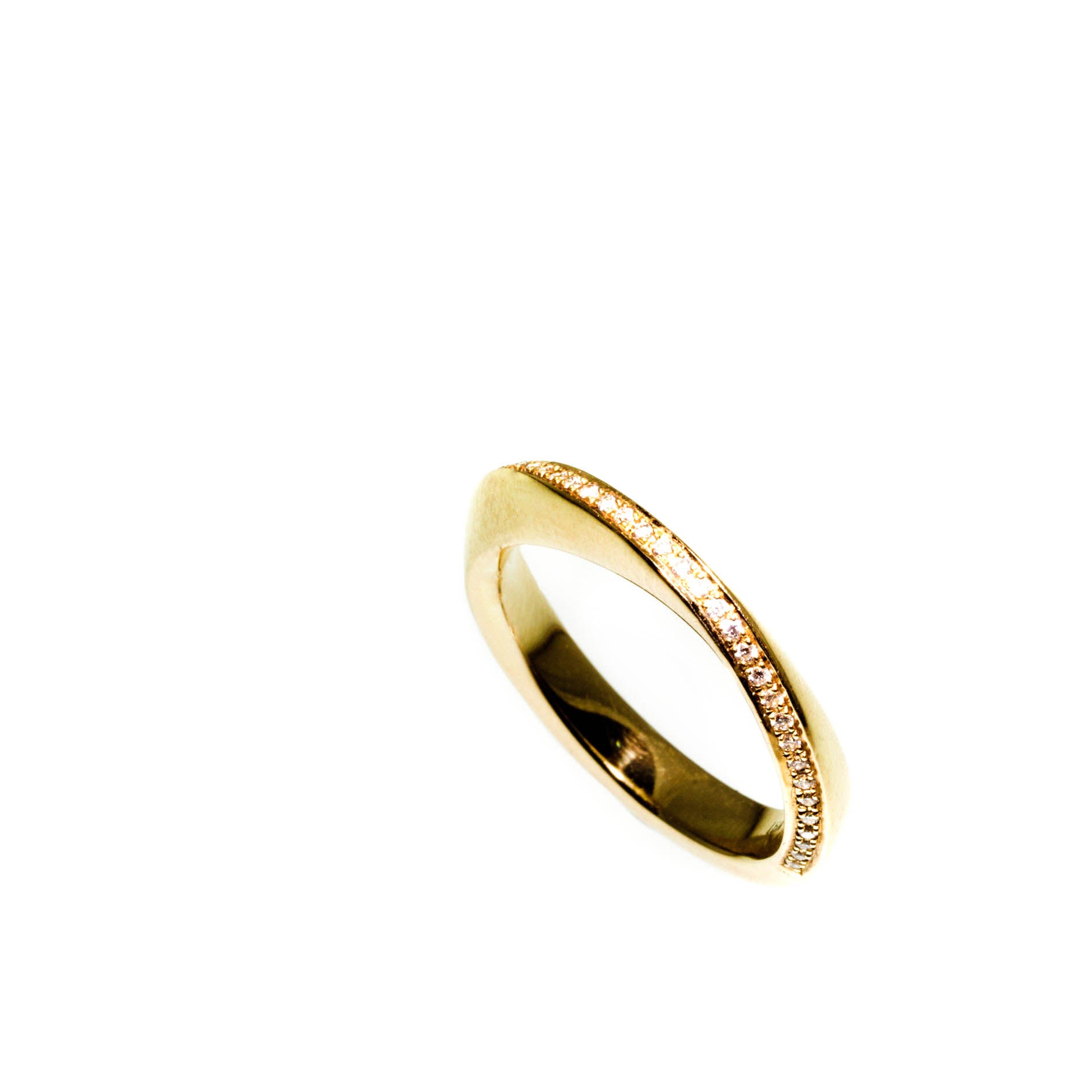 18K yellow gold- Mobius Ring, Pave Ring