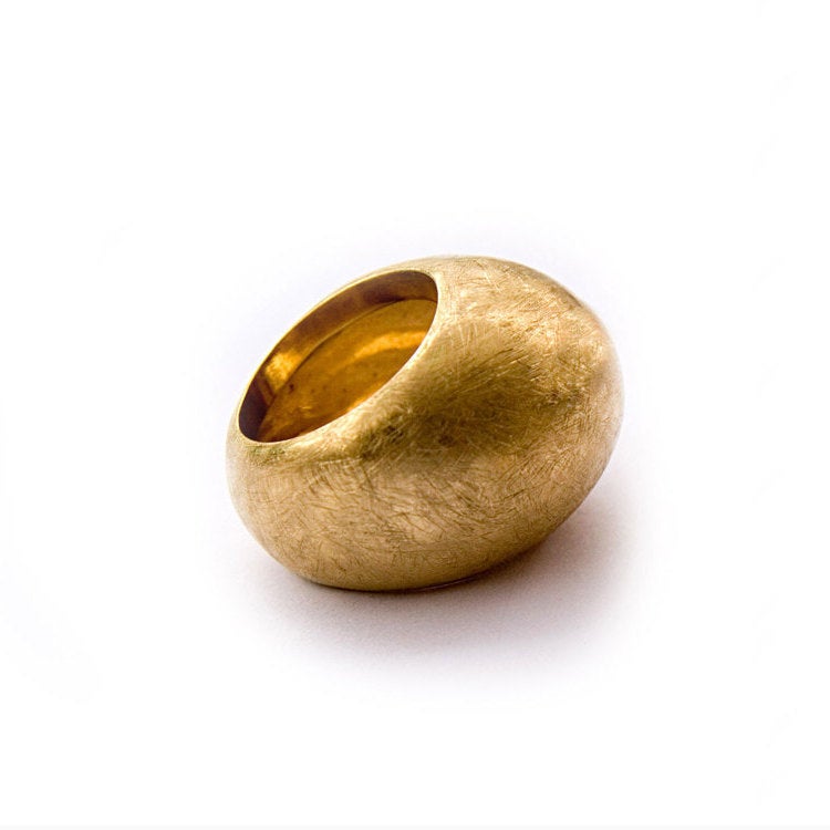 18K yellow gold - Dome -SOLID Statement scrapped Ring