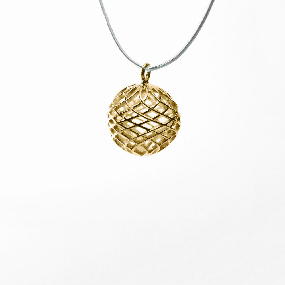 18 Karat Yellow Gold Sphere Unique Pendant - Stainless Steel coil