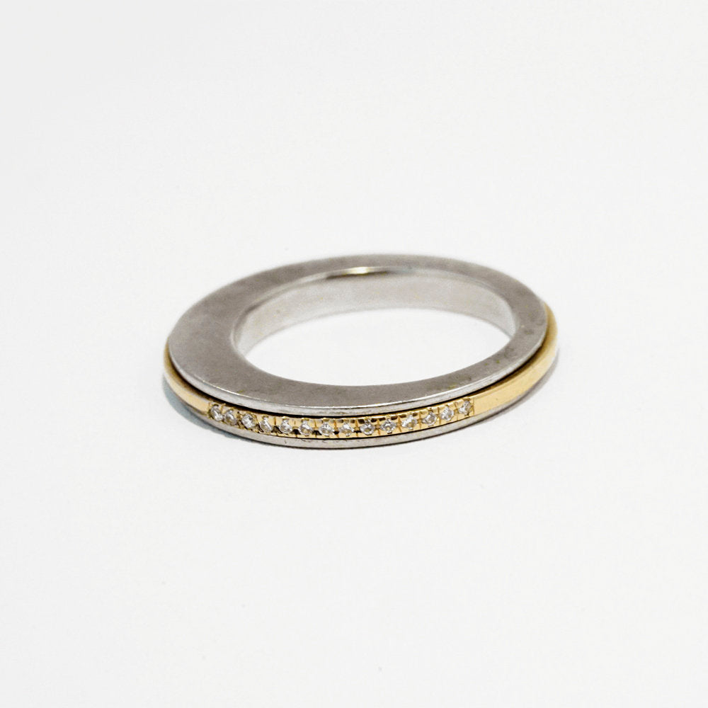 Stainless Steel ring - 18K Spinner Ring-12 DIAMONDS
