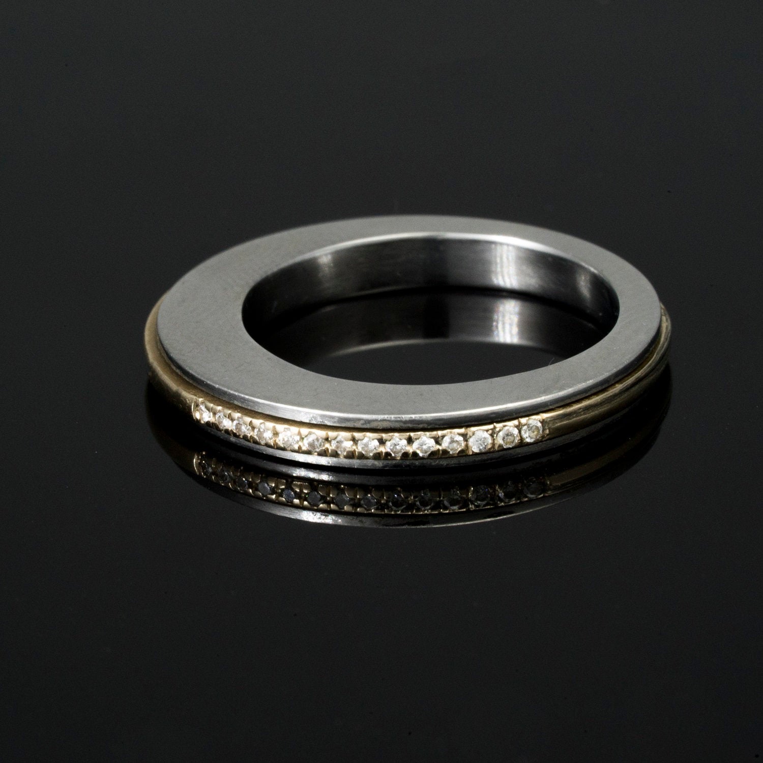 Stainless Steel - 18k 24 Diamonds Spinner Ring
