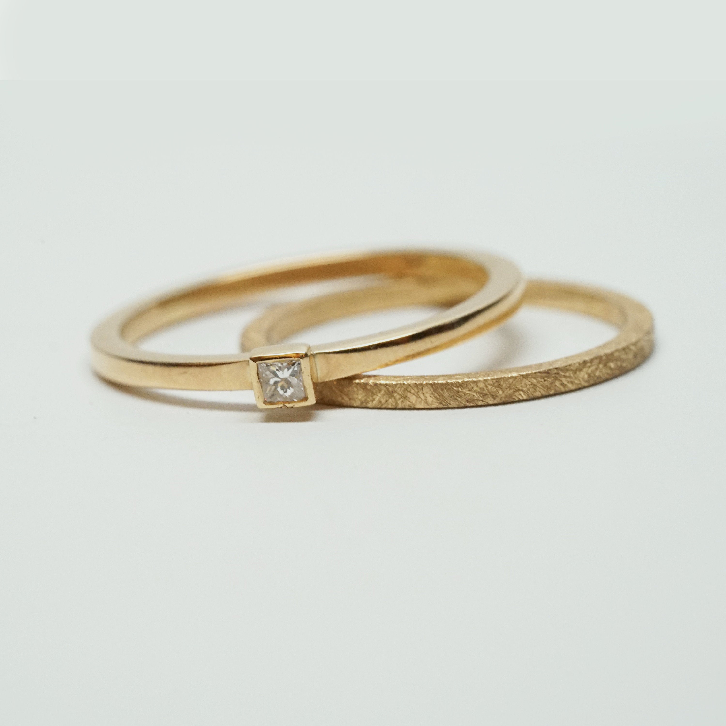 2 18kt Yellow gold Princess Solitaire Diamond Modern Ring