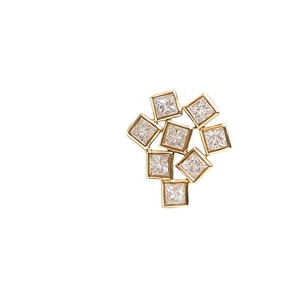 18K yellow gold - VS Diamonds Squares. Unique Cluster Pendant