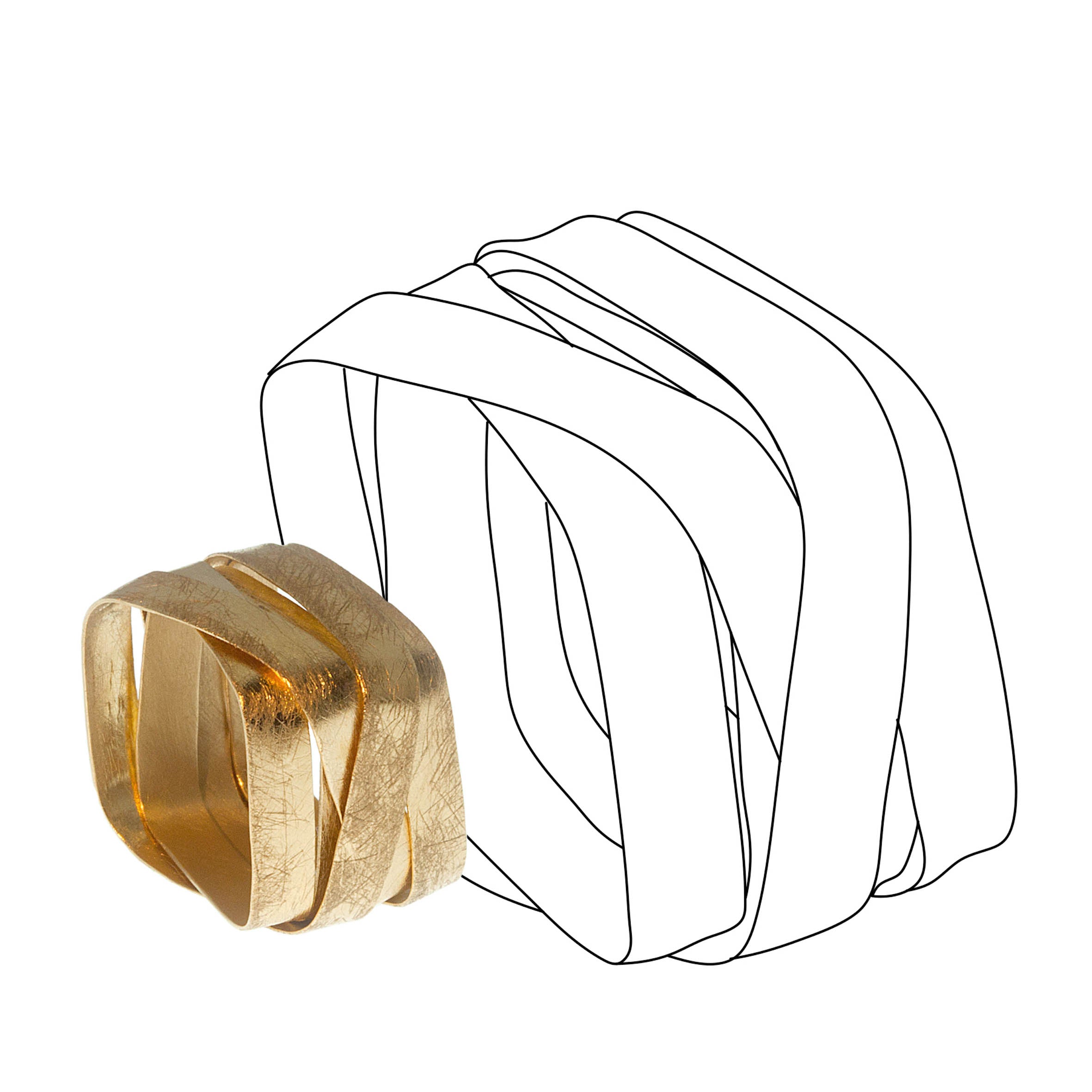 18K yellow gold- Square - 5 Loops Modern Ring